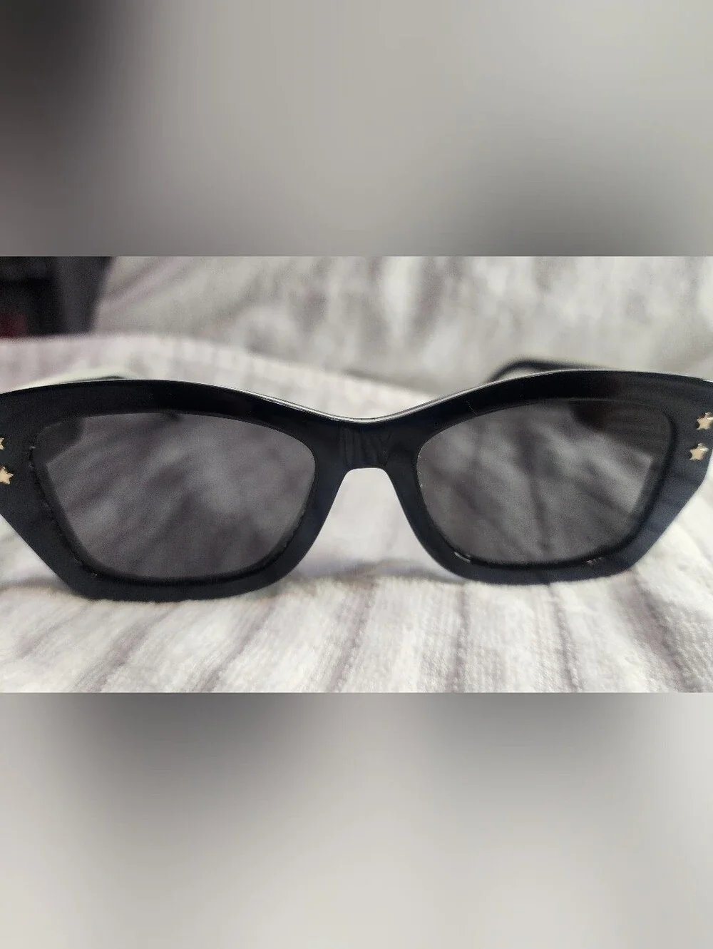 Christian Dior Black Cat-Eye Sunglasses with Star Accents
